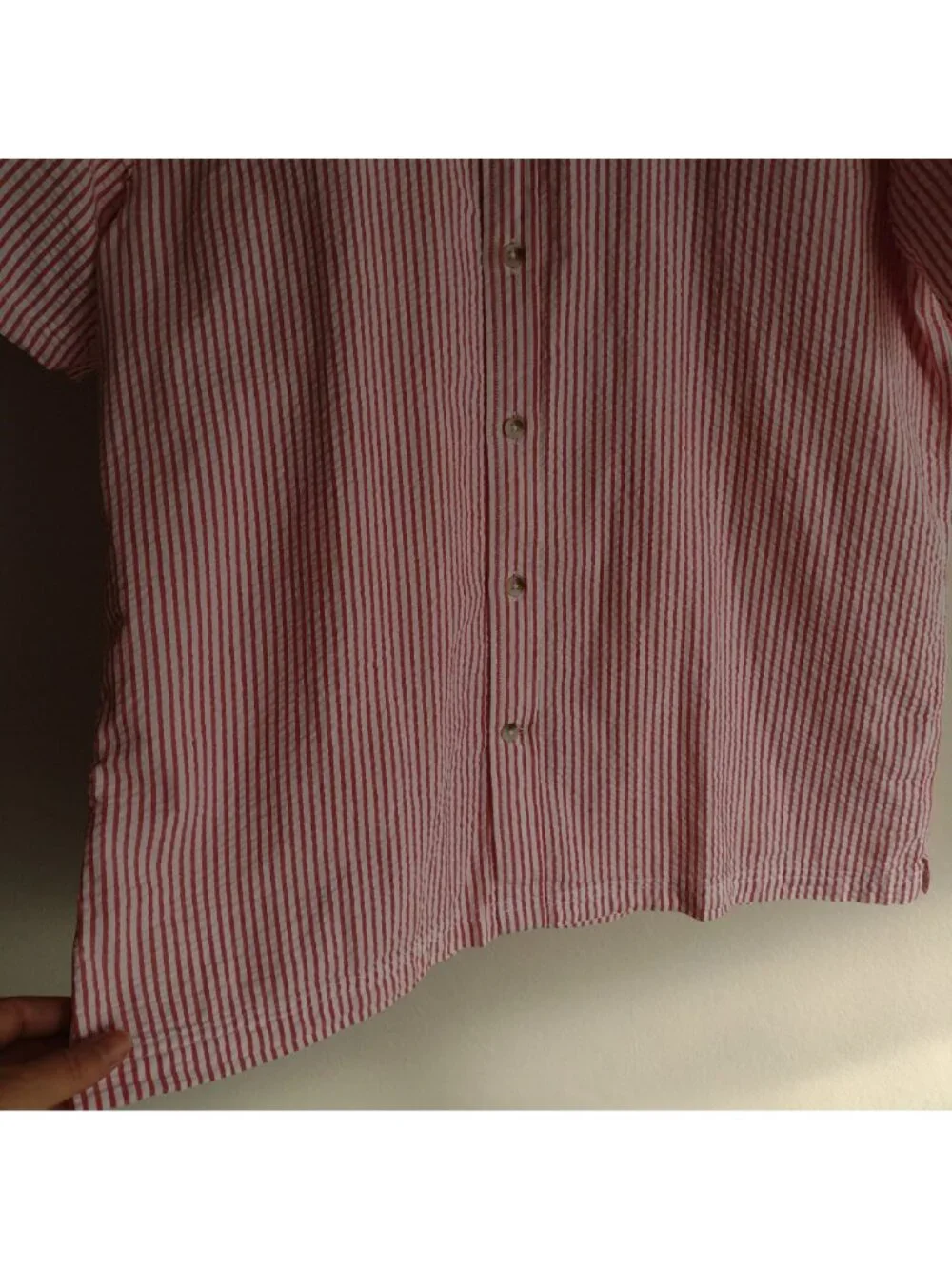 Banana Republic Mens Seersucker Shirt L Short Sleeve Red Stripe Cotton Button Up